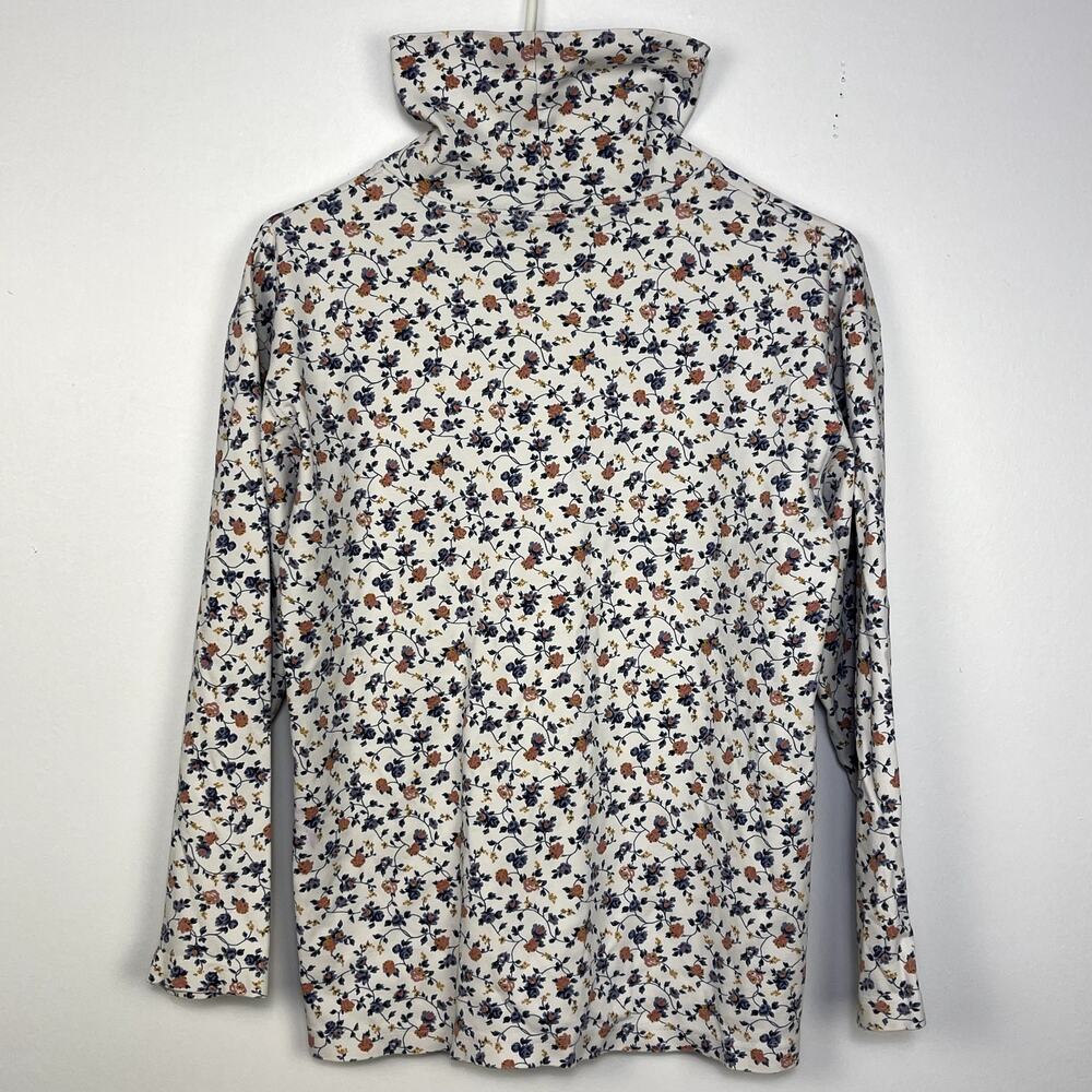 Women's Hunt Club White and Floral White Cotton Turtle Neck Long Sleeve Shirt - Picture 4 of 5